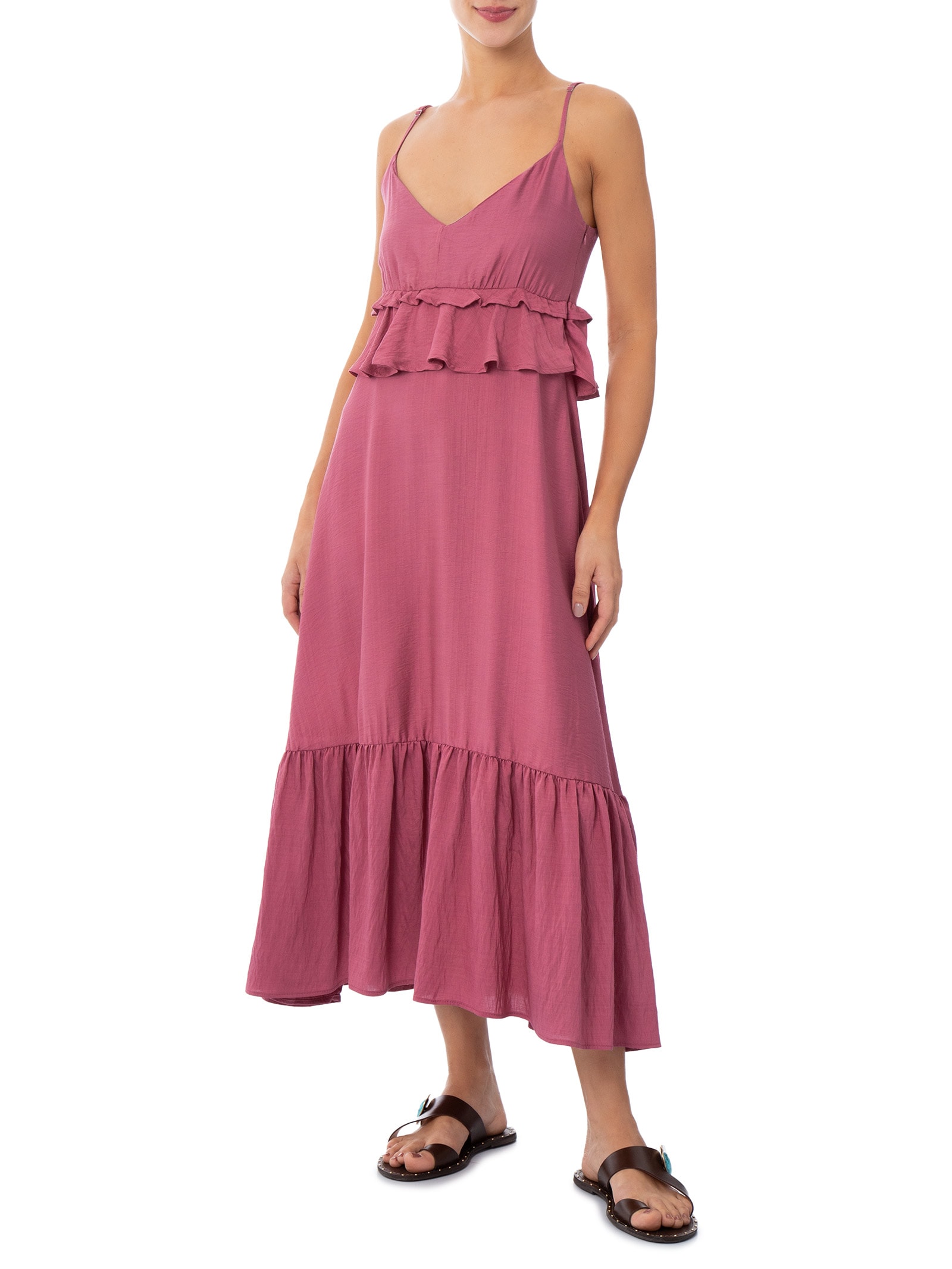 Vestido Midi com Babados Rosa Market 33