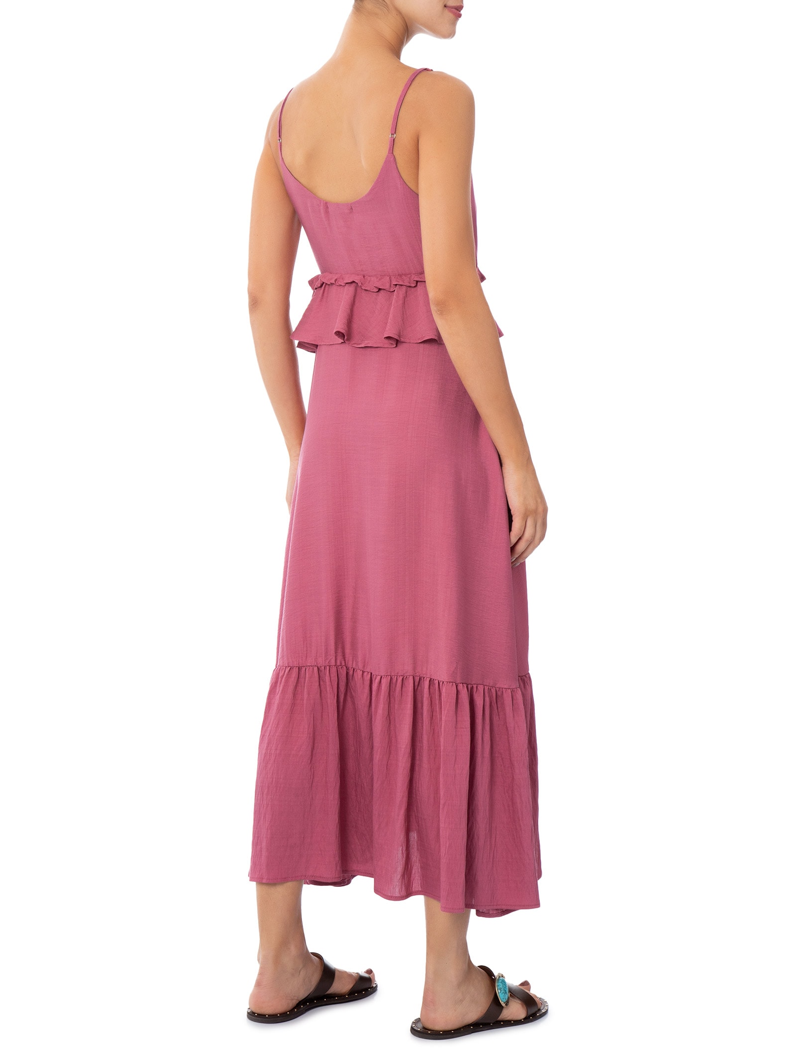 Vestido Midi com Babados Rosa Market 33