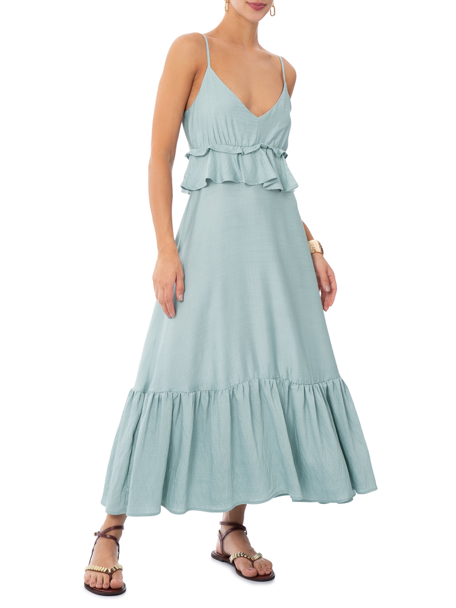 Vestido Midi com Babados Verde Market 33