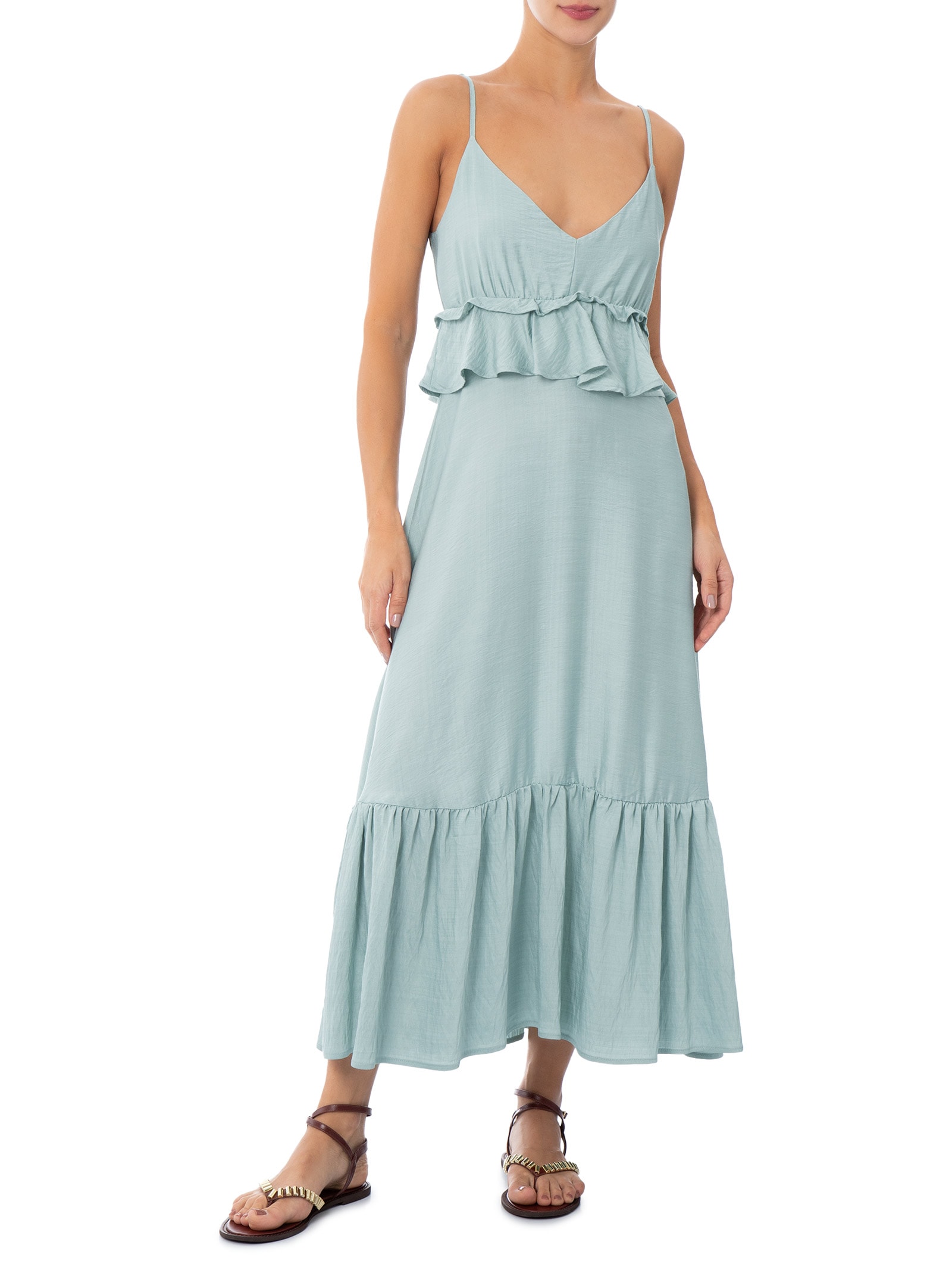 Vestido Midi com Babados Verde Market 33