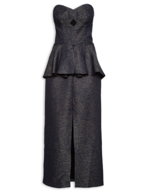 Vestido Midi Com Basqui - Azul