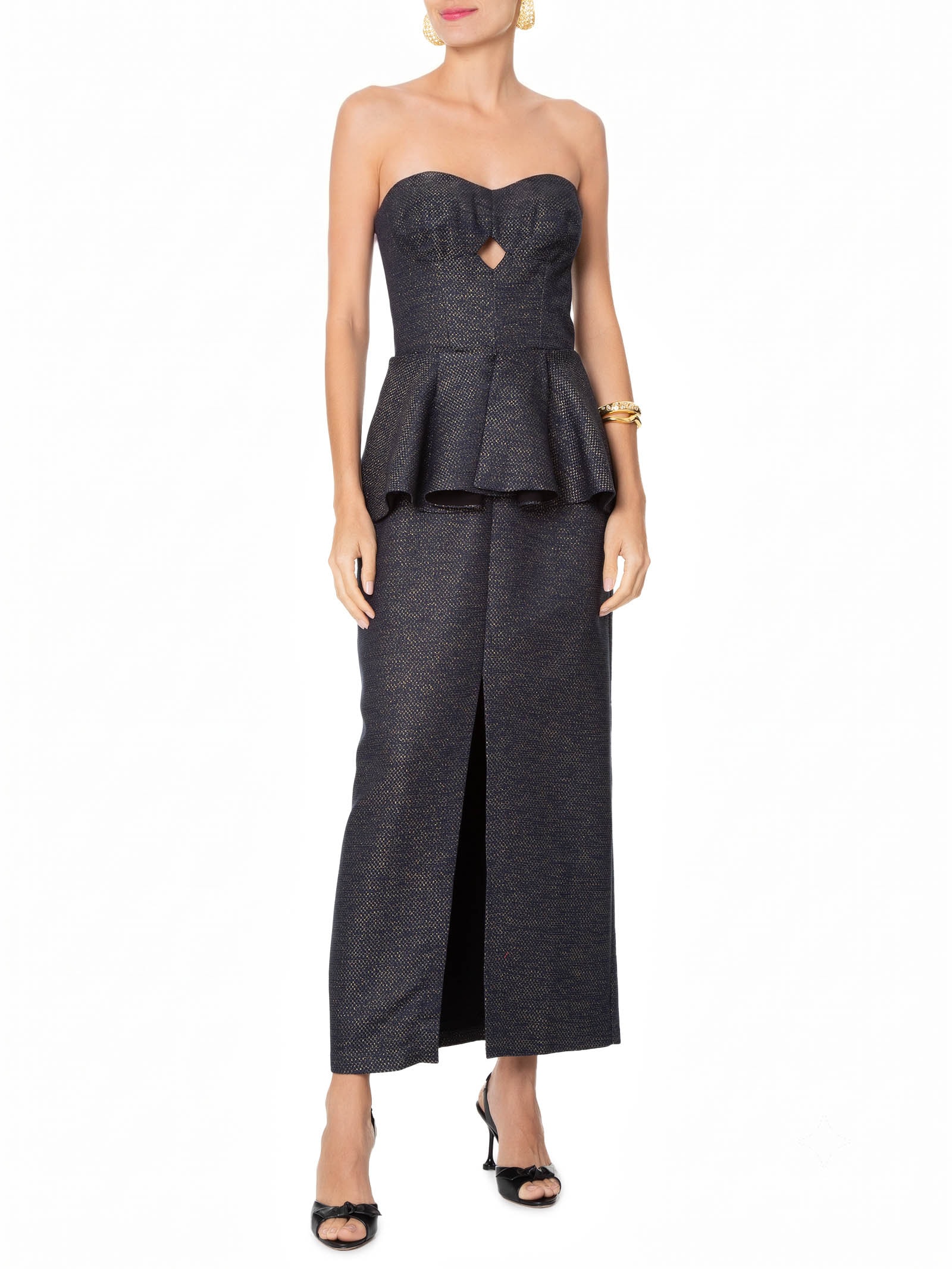 Vestido Midi Com Basqui Azul  Animale