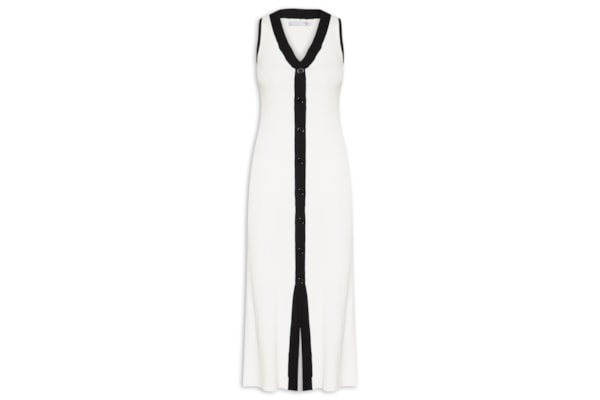 Vestido Midi Com Botões Em Tricot - Off White