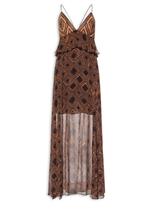 Vestido Midi Com Busto De Ráfia – Marrom