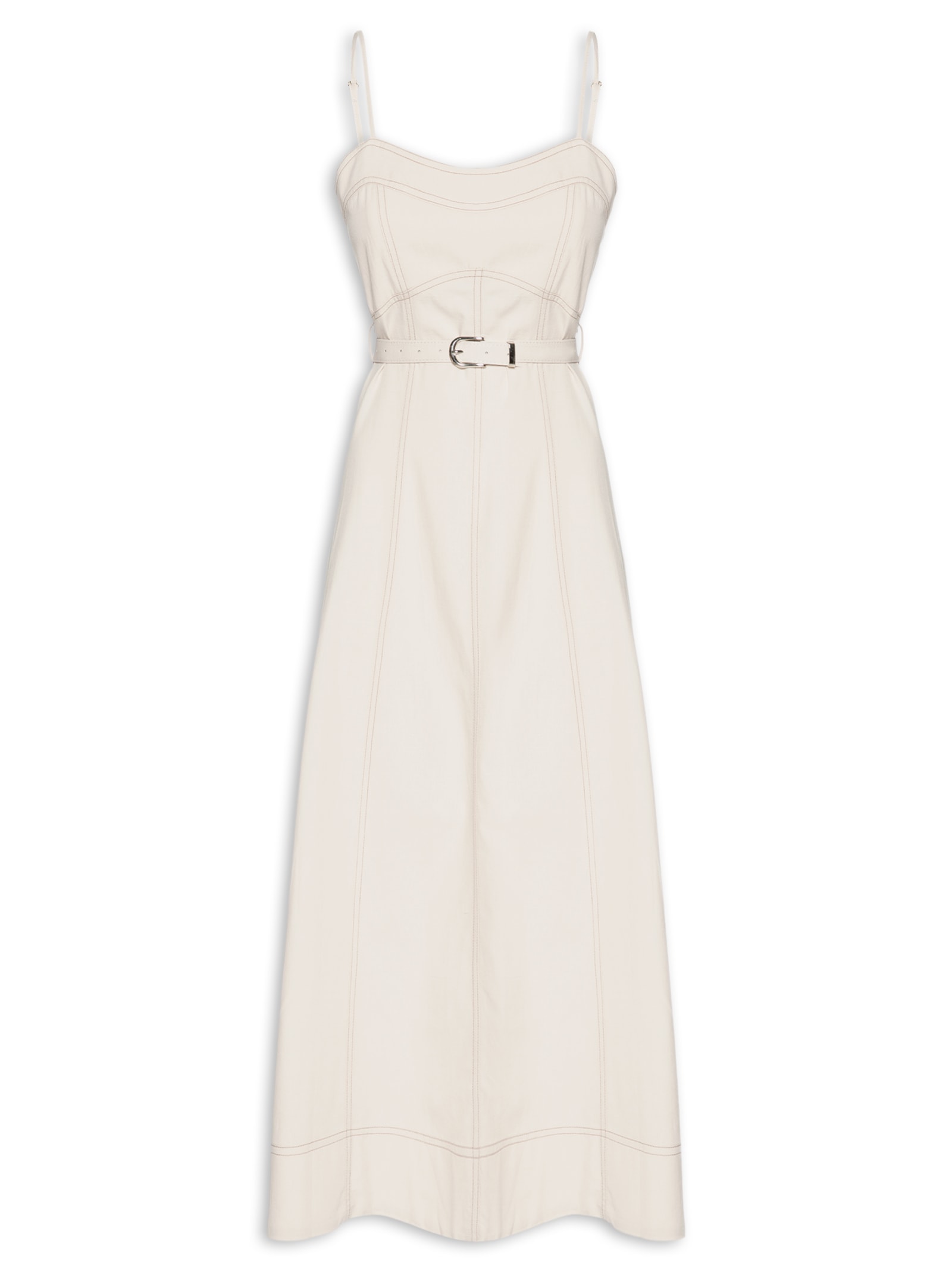 Vestido Midi Com Cinto Bege Basiq