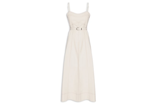 Vestido Midi Com Cinto - Bege