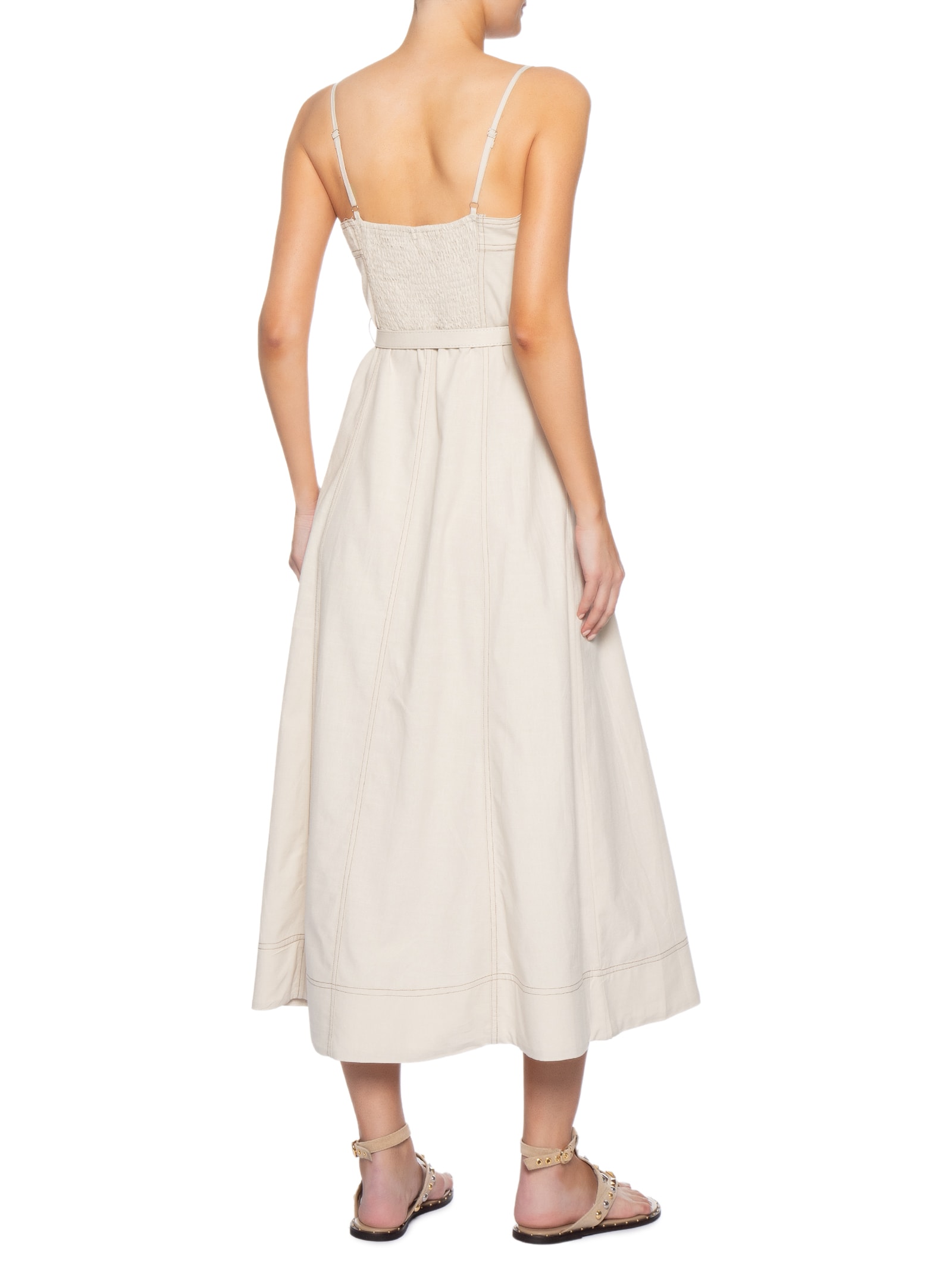 Vestido Midi Com Cinto Bege Basiq