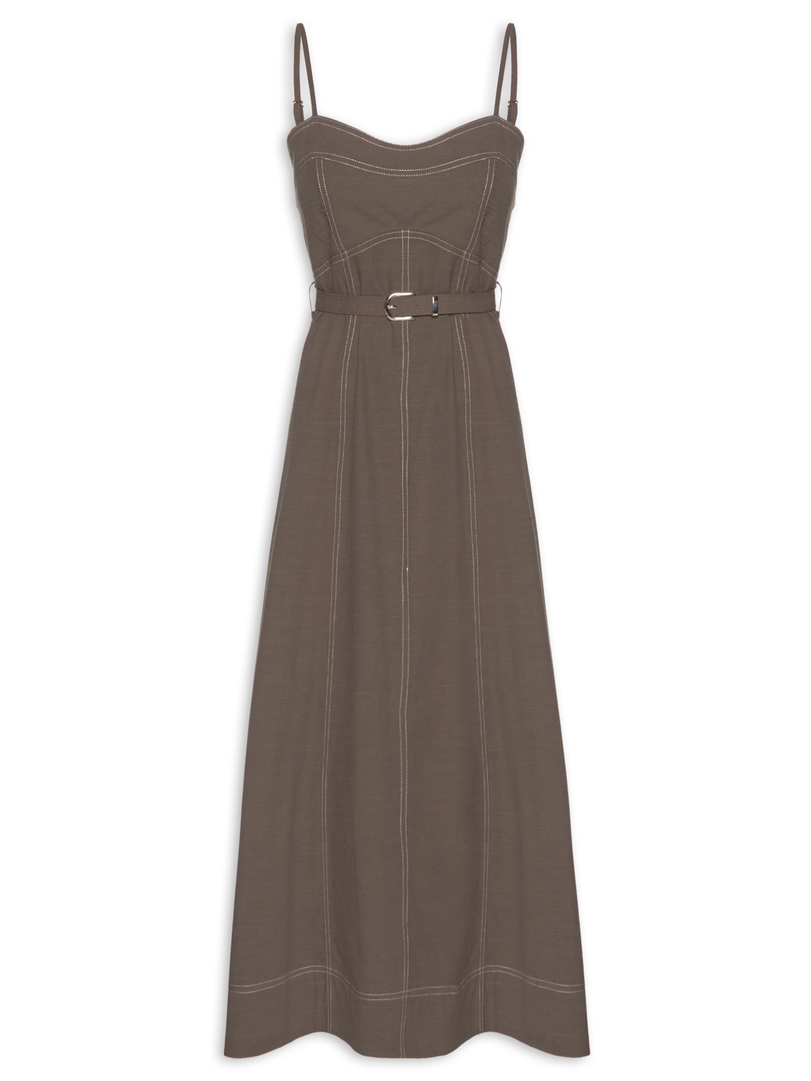 Vestido Midi Com Cinto Marrom Basiq
