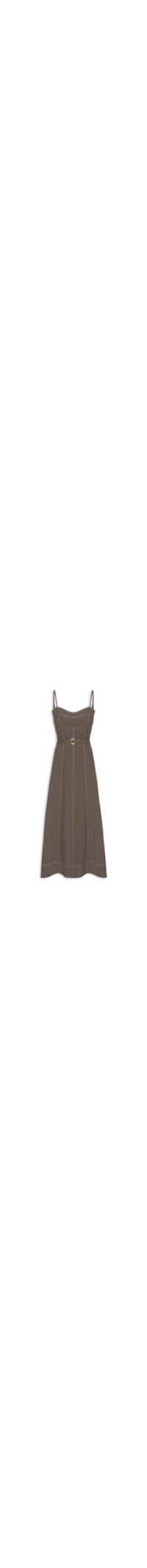 Vestido Midi Com Cinto - Marrom