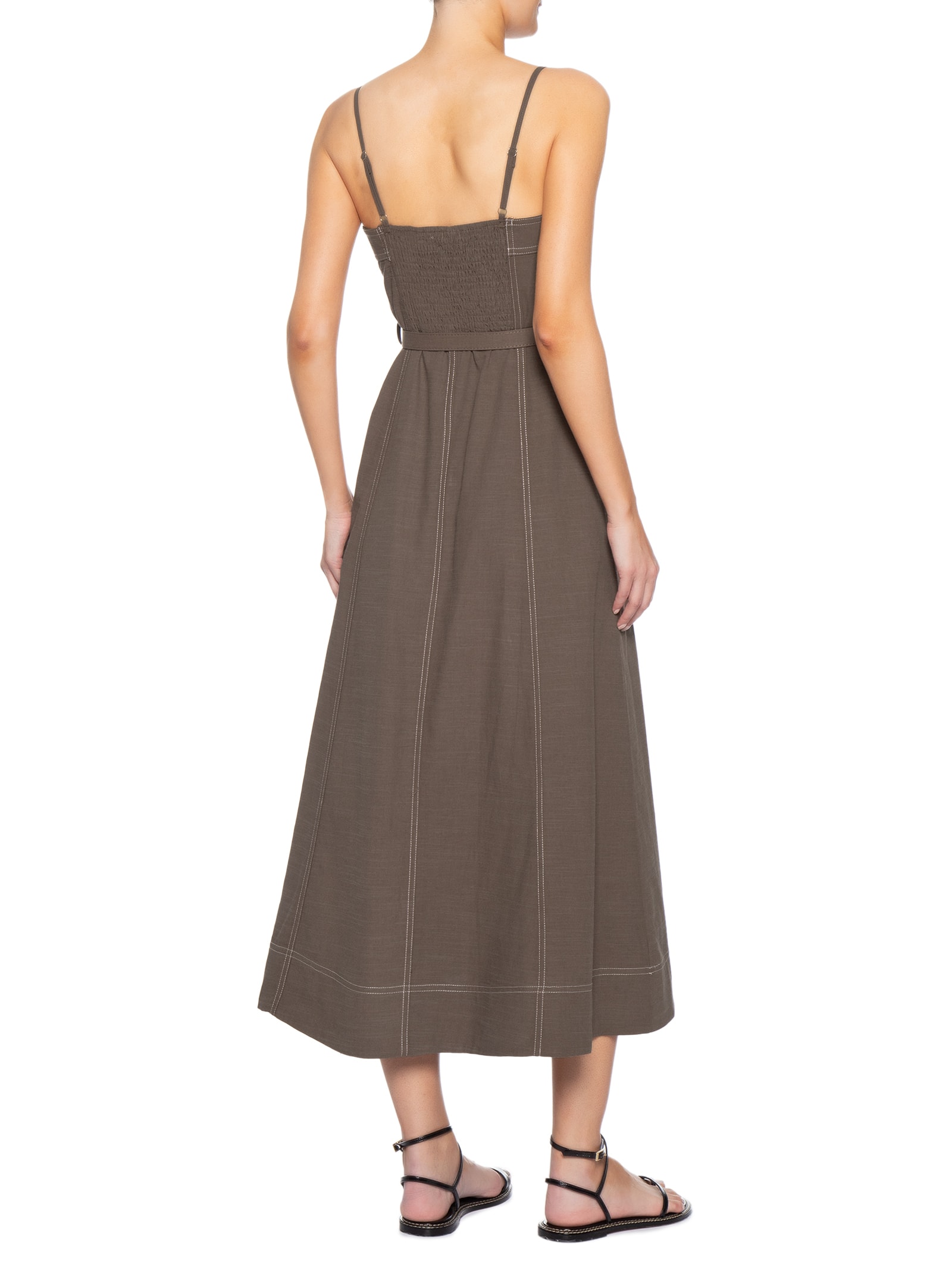Vestido Midi Com Cinto Marrom Basiq