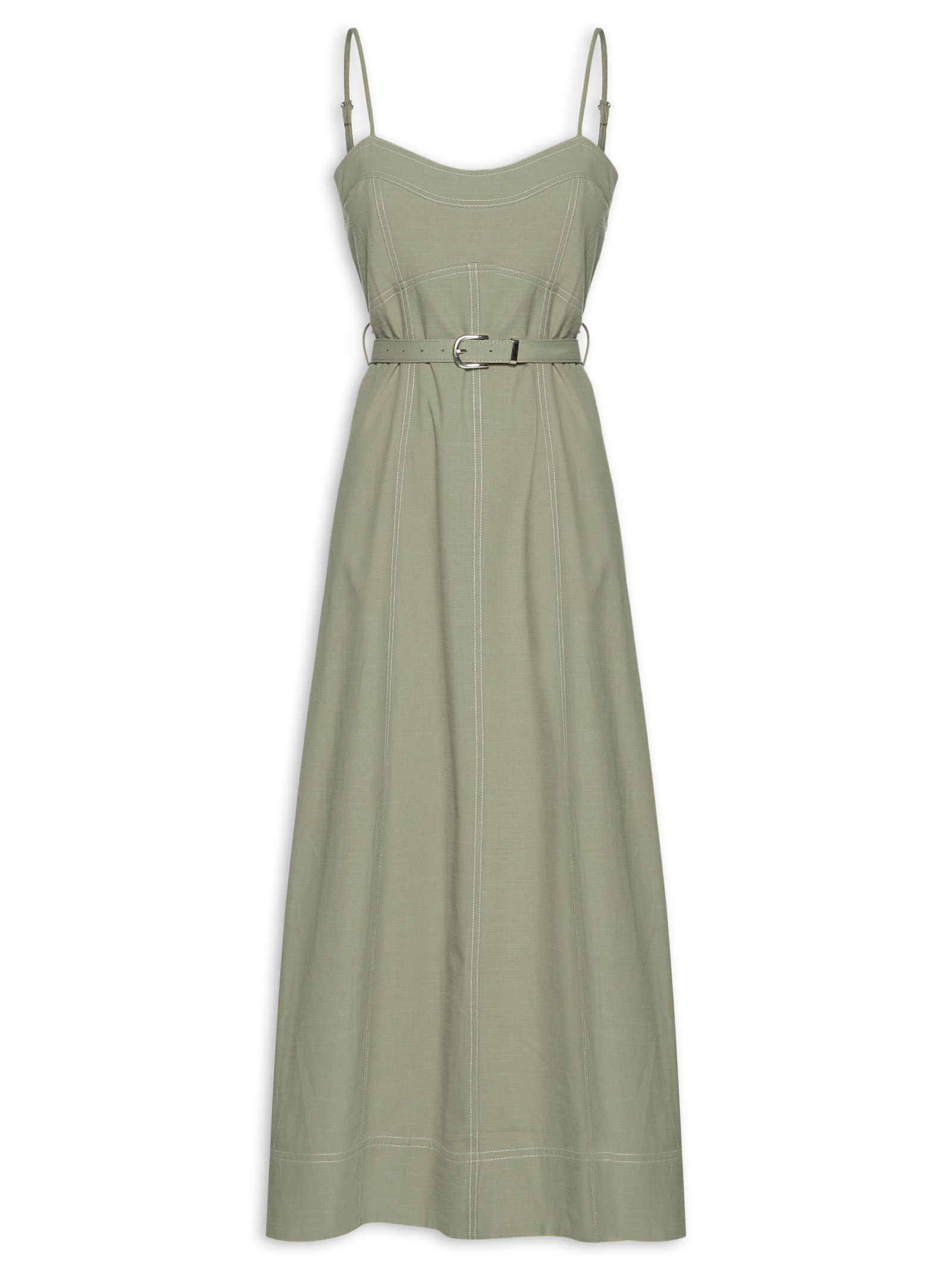 Vestido Midi Com Cinto Verde Basiq