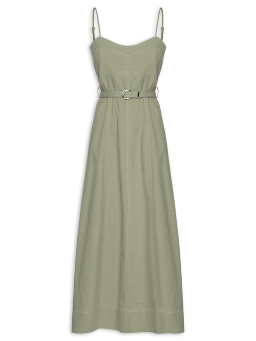 Vestido Midi Com Cinto - Verde