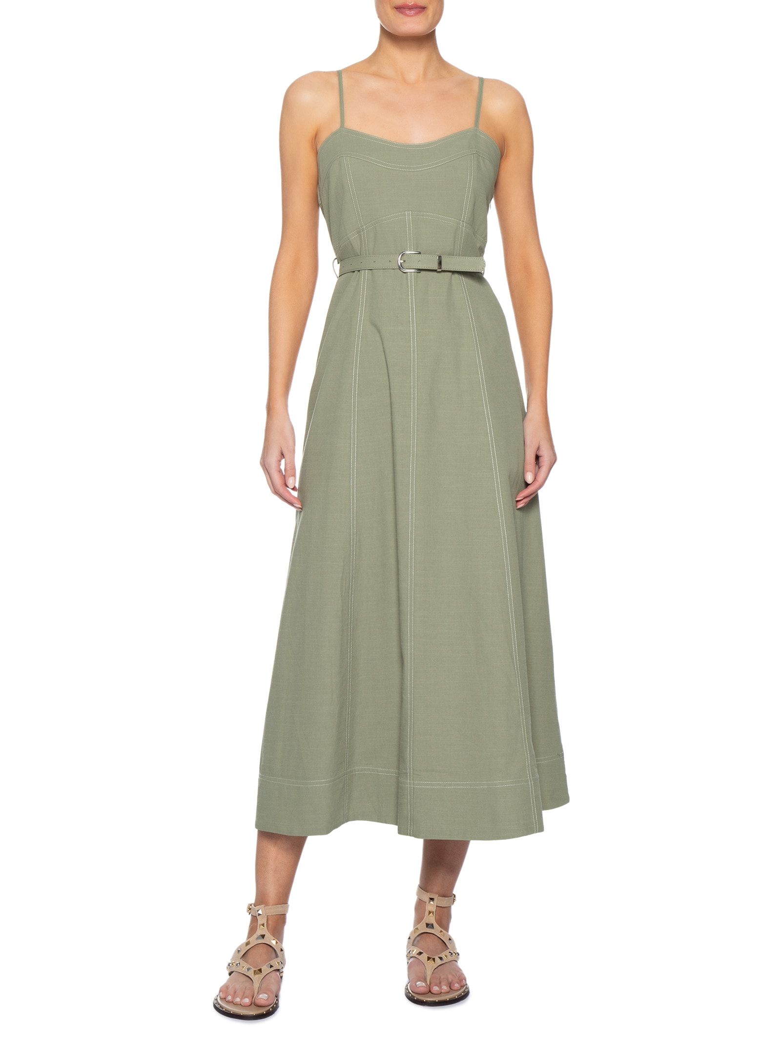 Vestido Midi Com Cinto Verde Basiq