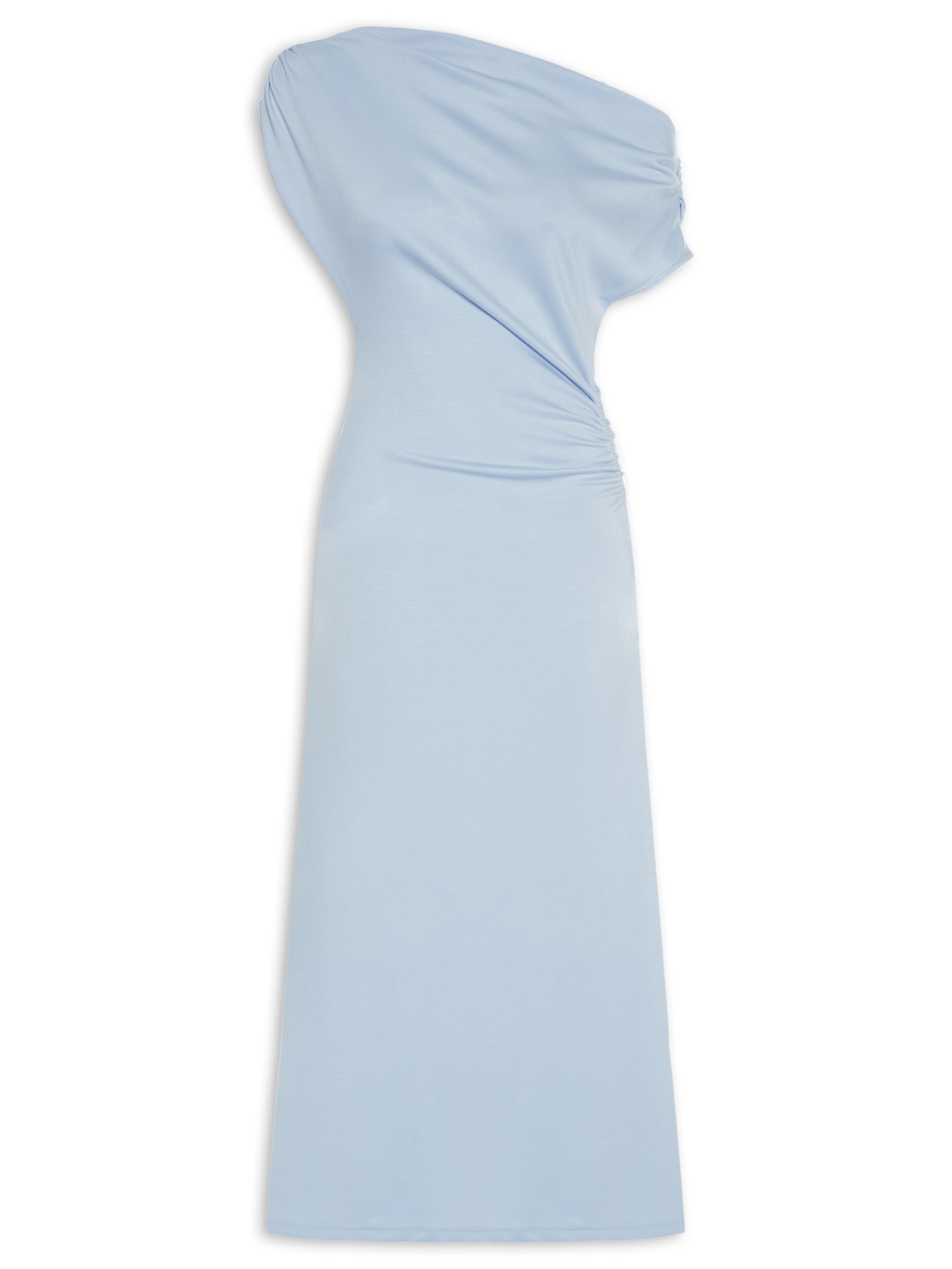Vestido Midi Com Decote Assimétrico E Franzido Em Malha Azul '2Essential