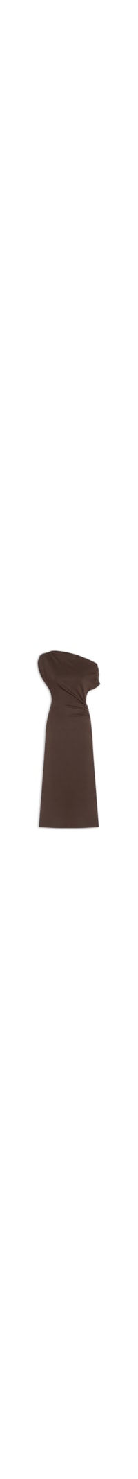 Vestido Midi Com Decote Assimétrico E Franzido Em Malha - Marrom