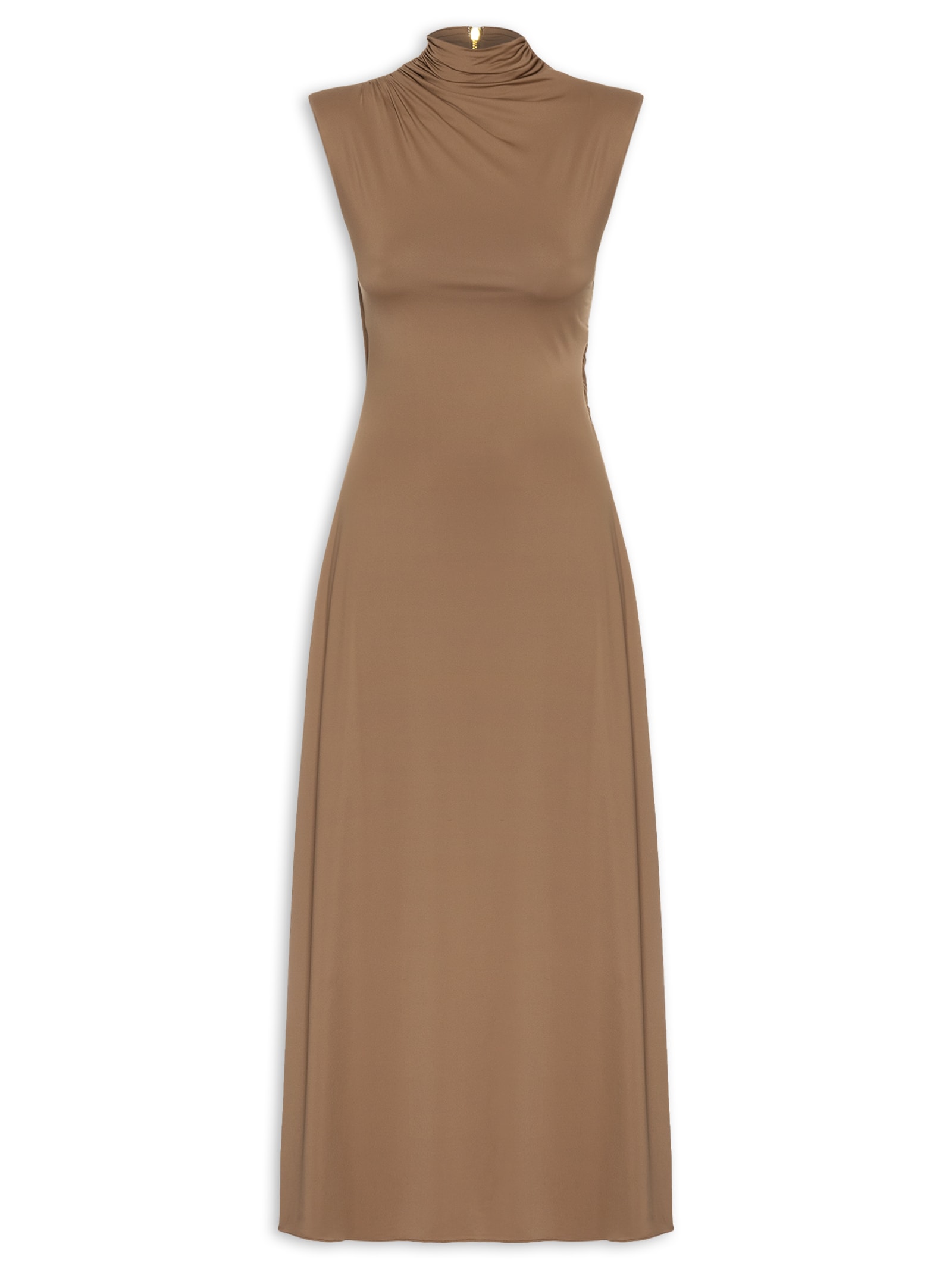 Vestido Midi Com Decote Costas Profundo Com Drapeados Marrom '2Essential