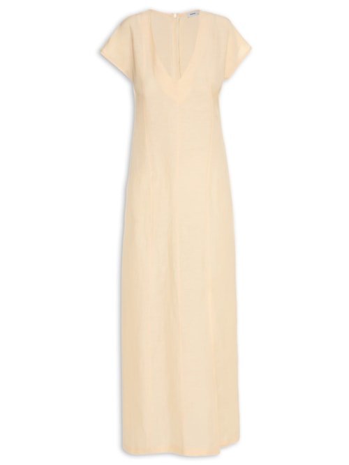 Vestido Midi Com Decote V - Amarelo