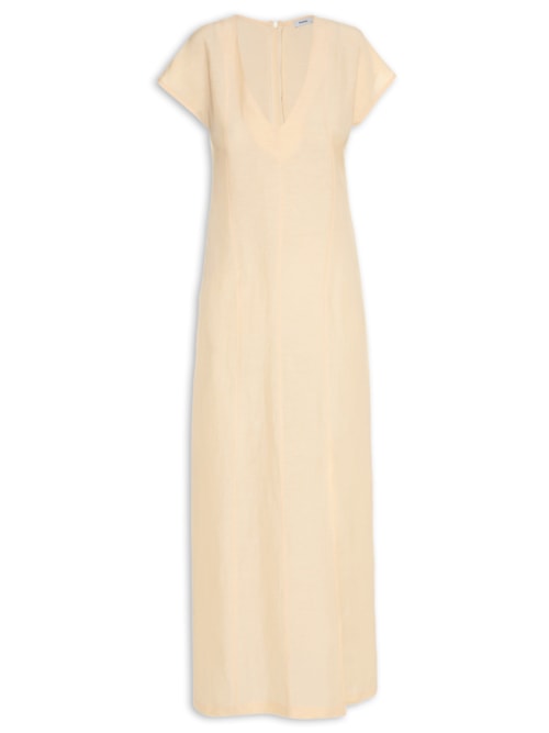 Vestido Midi Com Decote V – Amarelo