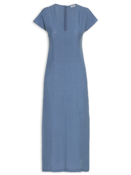 Vestido Midi Com Decote V – Azul