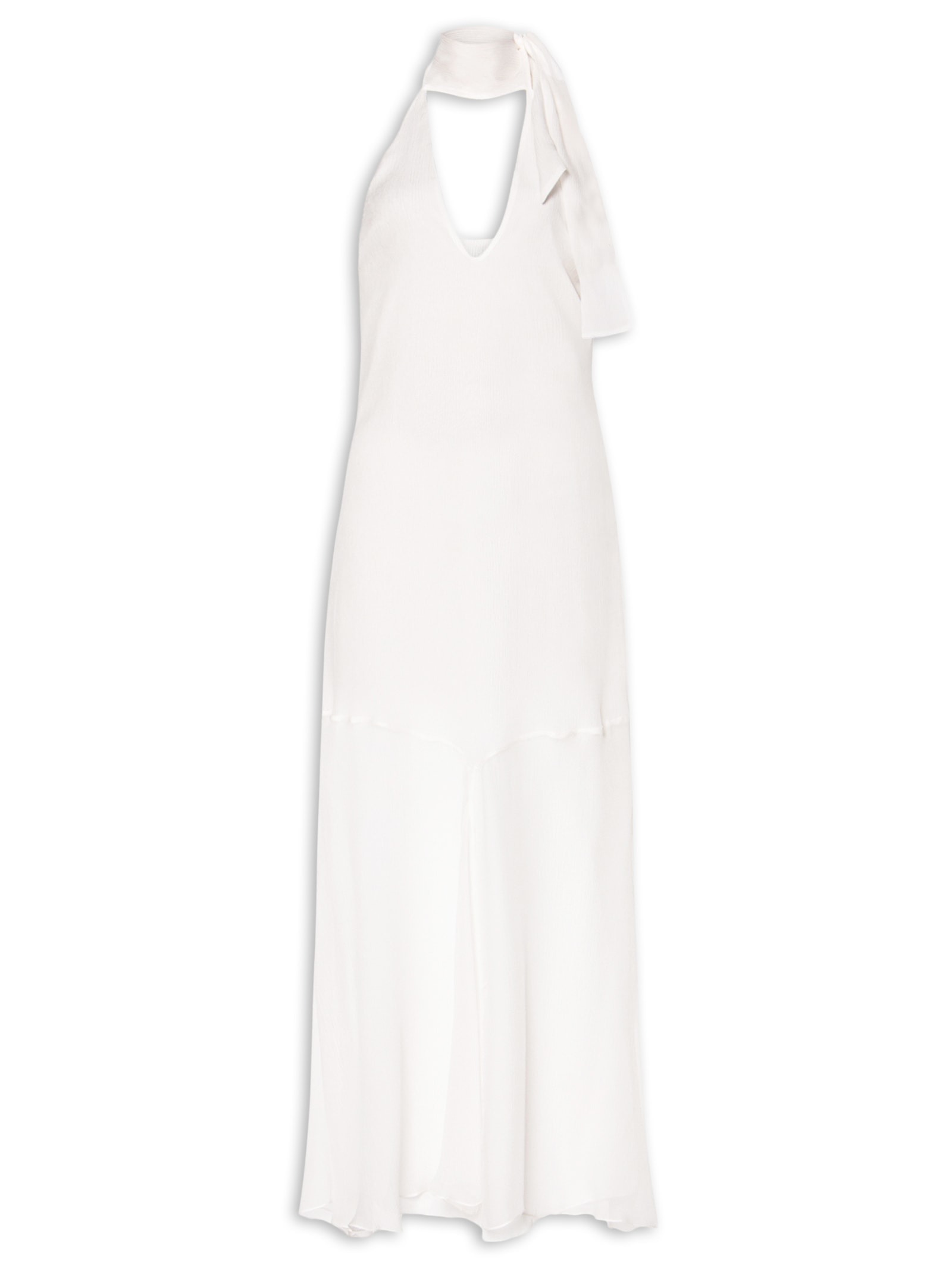 Vestido Midi Com Decote V Em Seda Pura Branco '2Essential