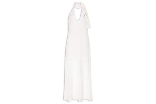 Vestido Midi Com Decote V Em Seda Pura - Branco
