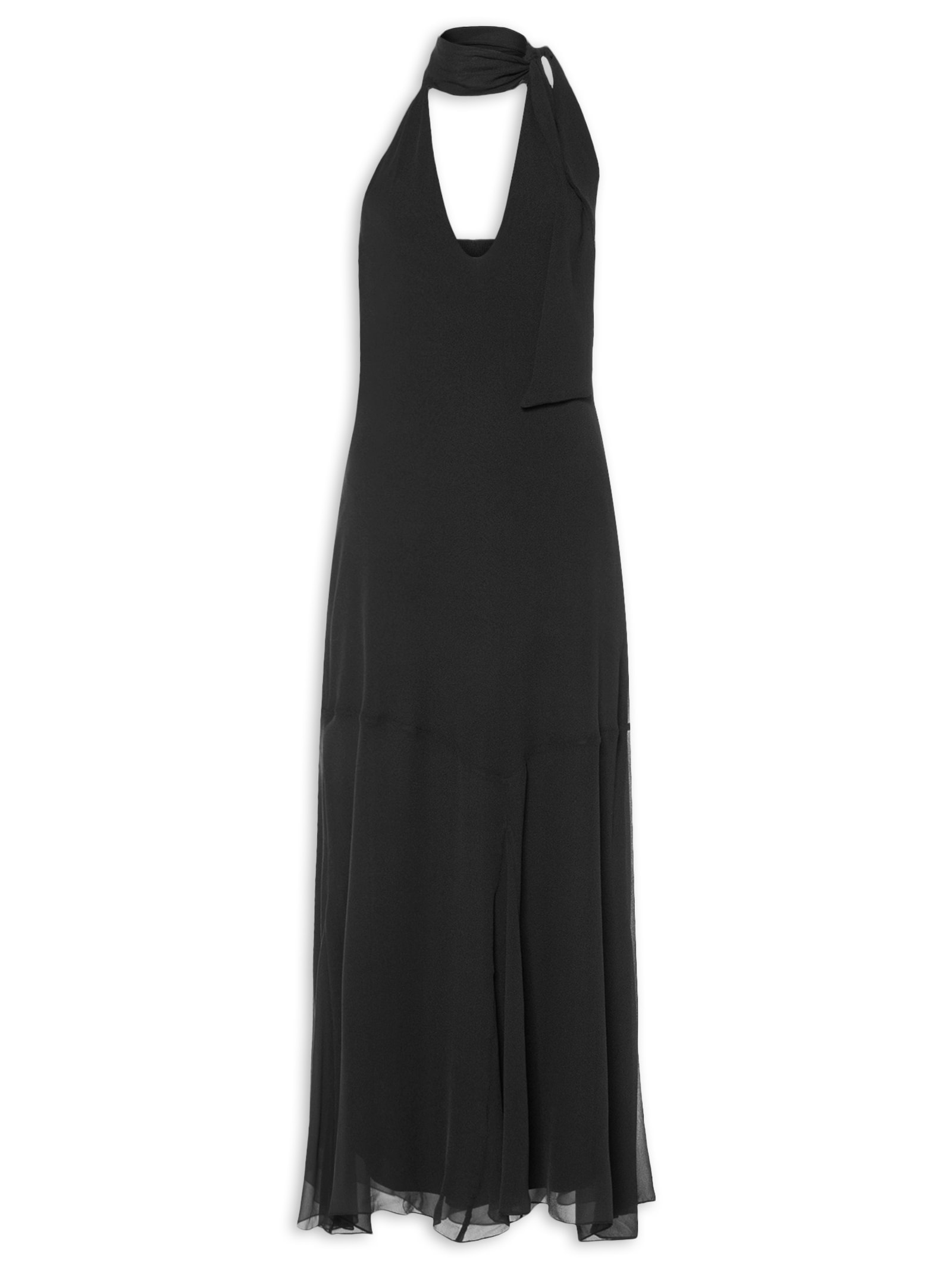 Vestido Midi Com Decote V Em Seda Pura Preto '2Essential