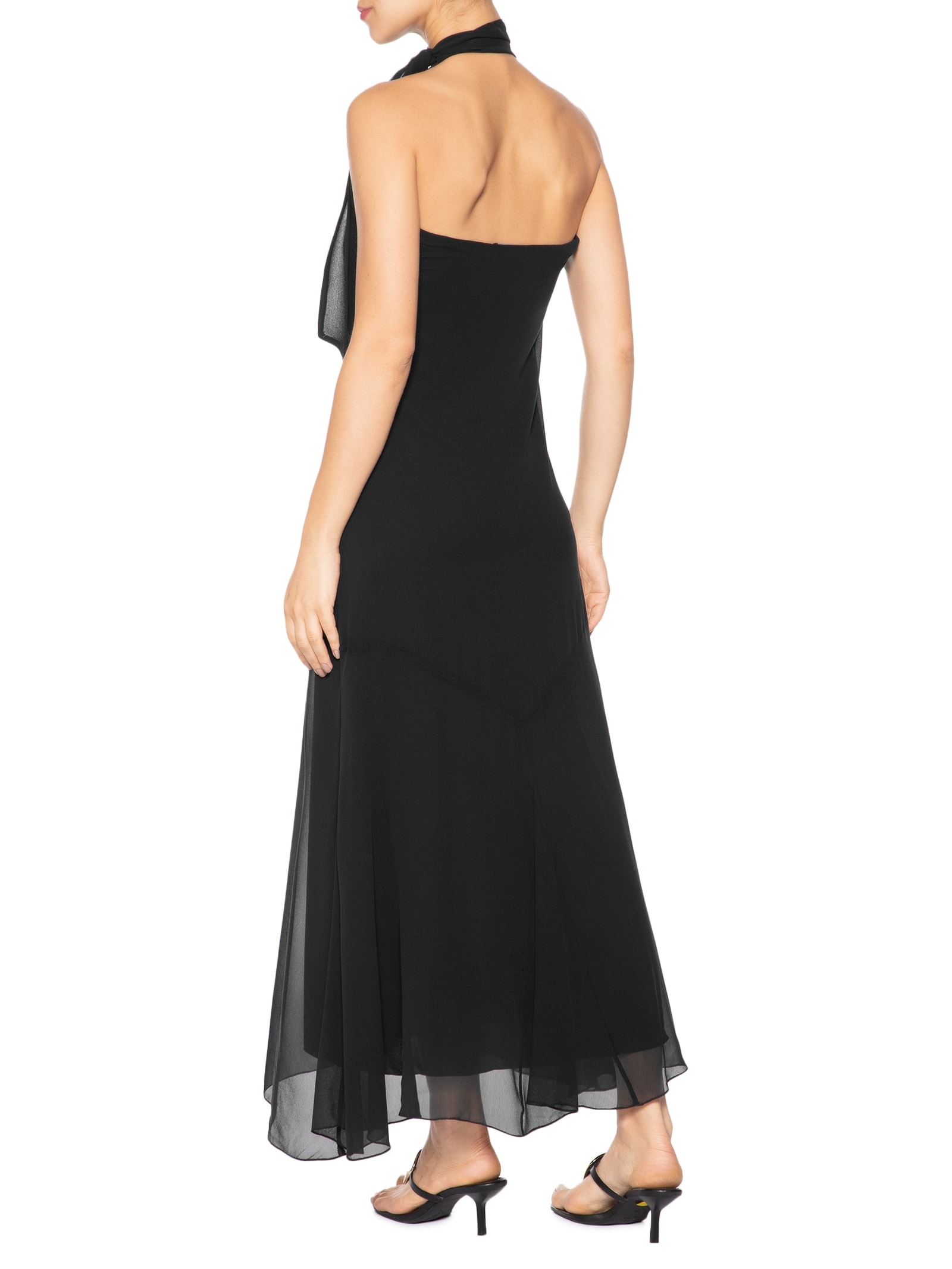 Vestido Midi Com Decote V Em Seda Pura Preto '2Essential