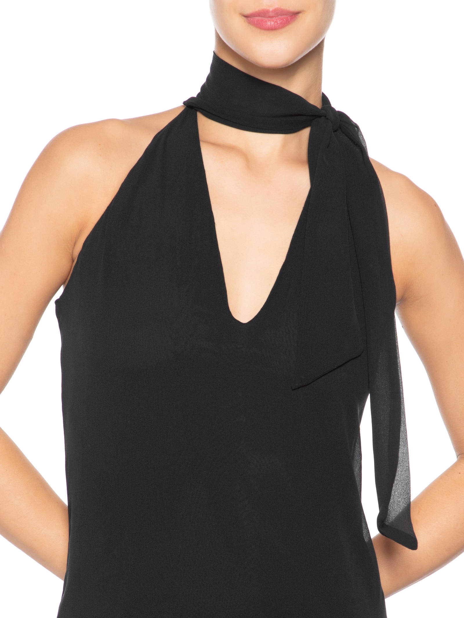Vestido Midi Com Decote V Em Seda Pura Preto '2Essential