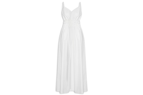 Vestido Midi Com Detalhe Franzido Na Cintura - Off White