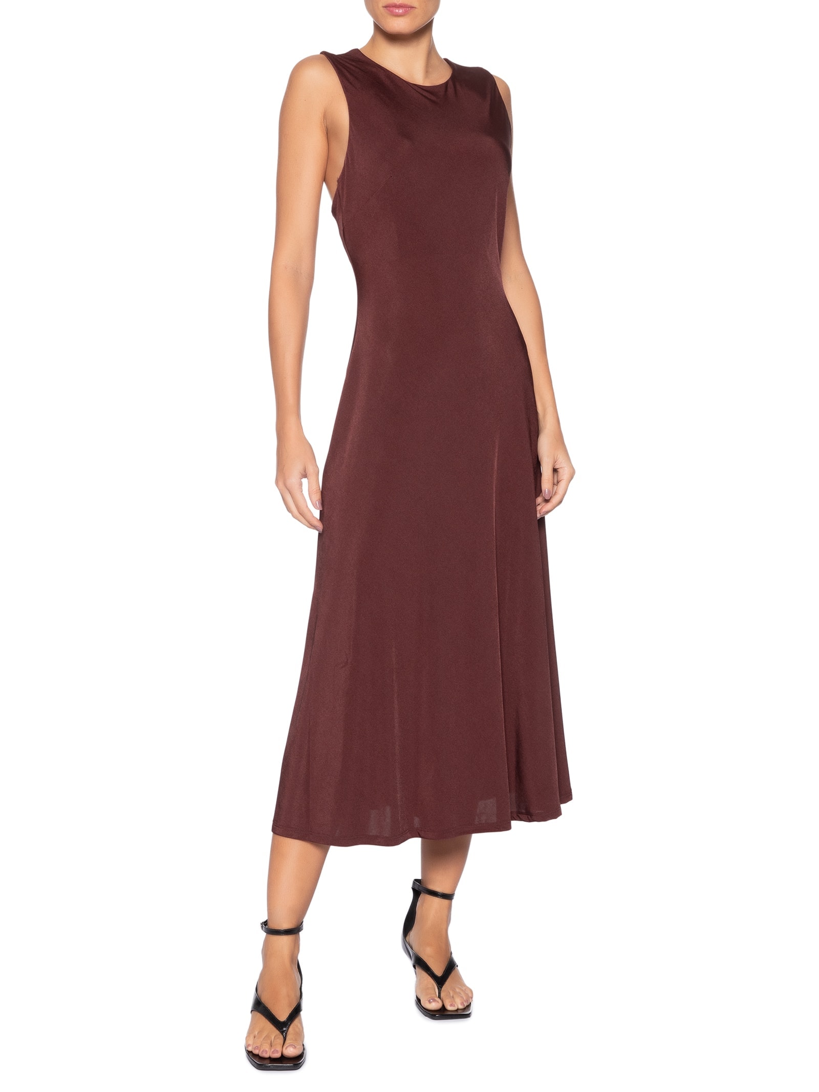 Vestido Midi Com Detalhe Nas Costas Marrom '2Essential