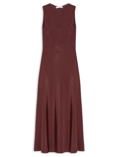 Vestido Midi Com Detalhe Nas Costas - Marrom