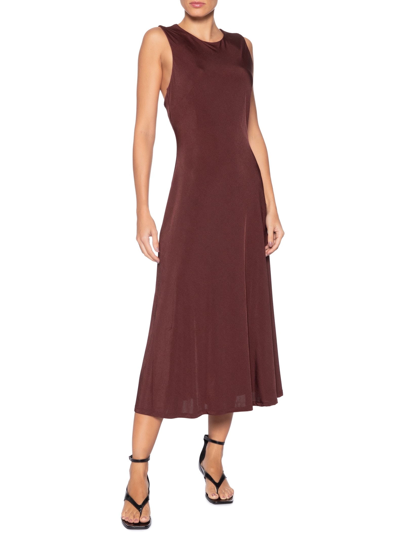 Vestido Midi Com Detalhe Nas Costas Marrom '2Essential