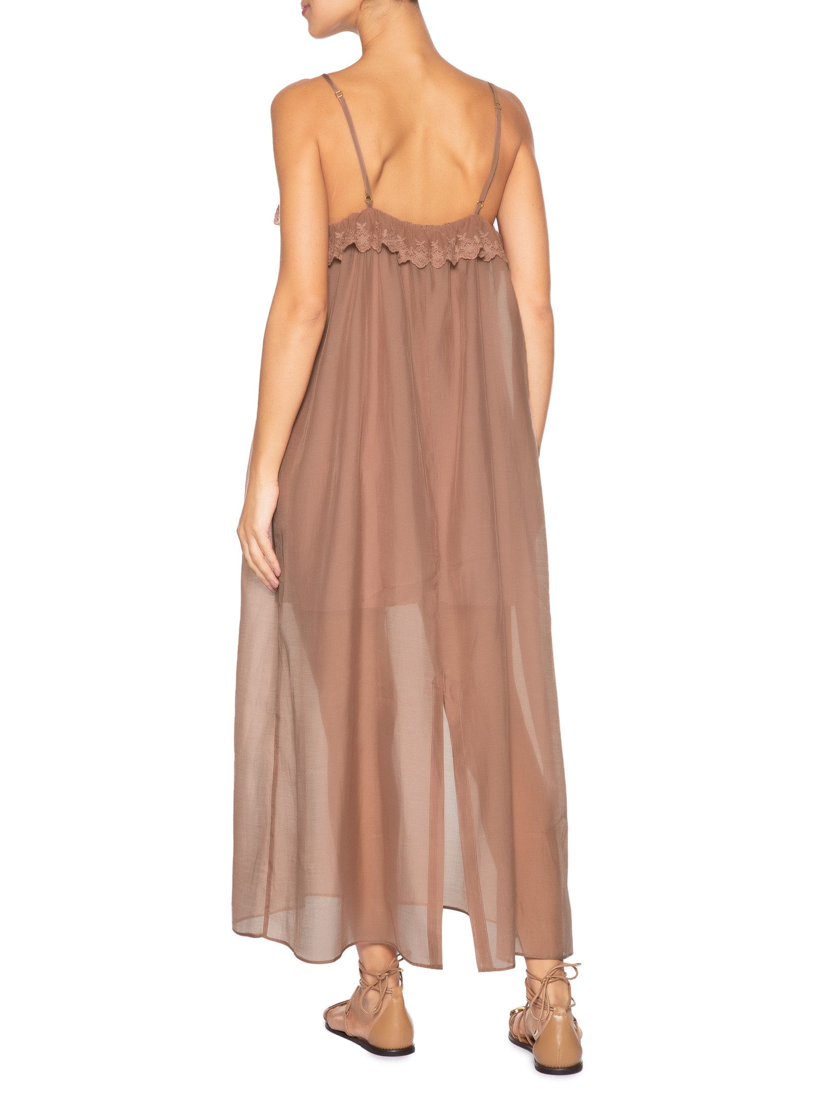 Vestido Midi Com Detalhes Em Renda Marrom '2Essential