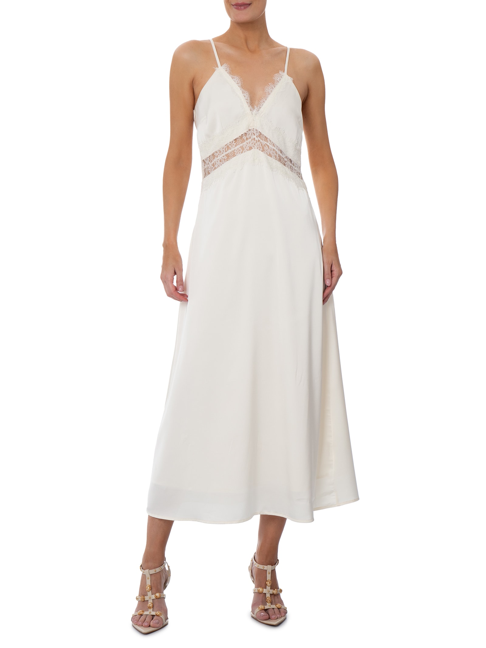 Vestido Midi Com Detalhes Em Renda Off White Market 33