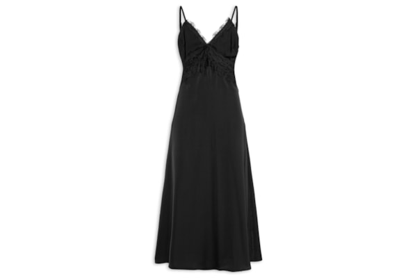 Vestido Midi Com Detalhes Em Renda - Preto