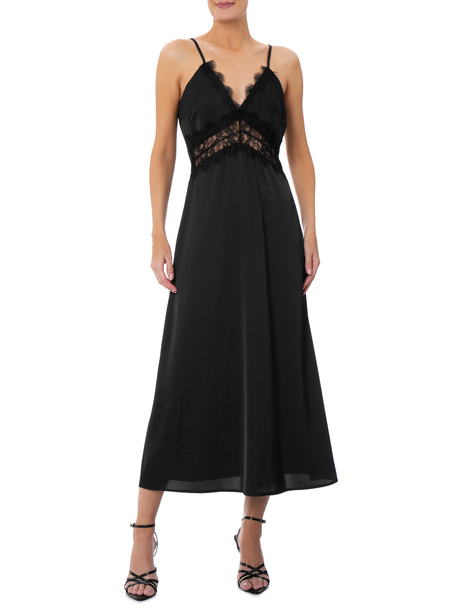 Vestido Midi Com Detalhes Em Renda Preto Market 33