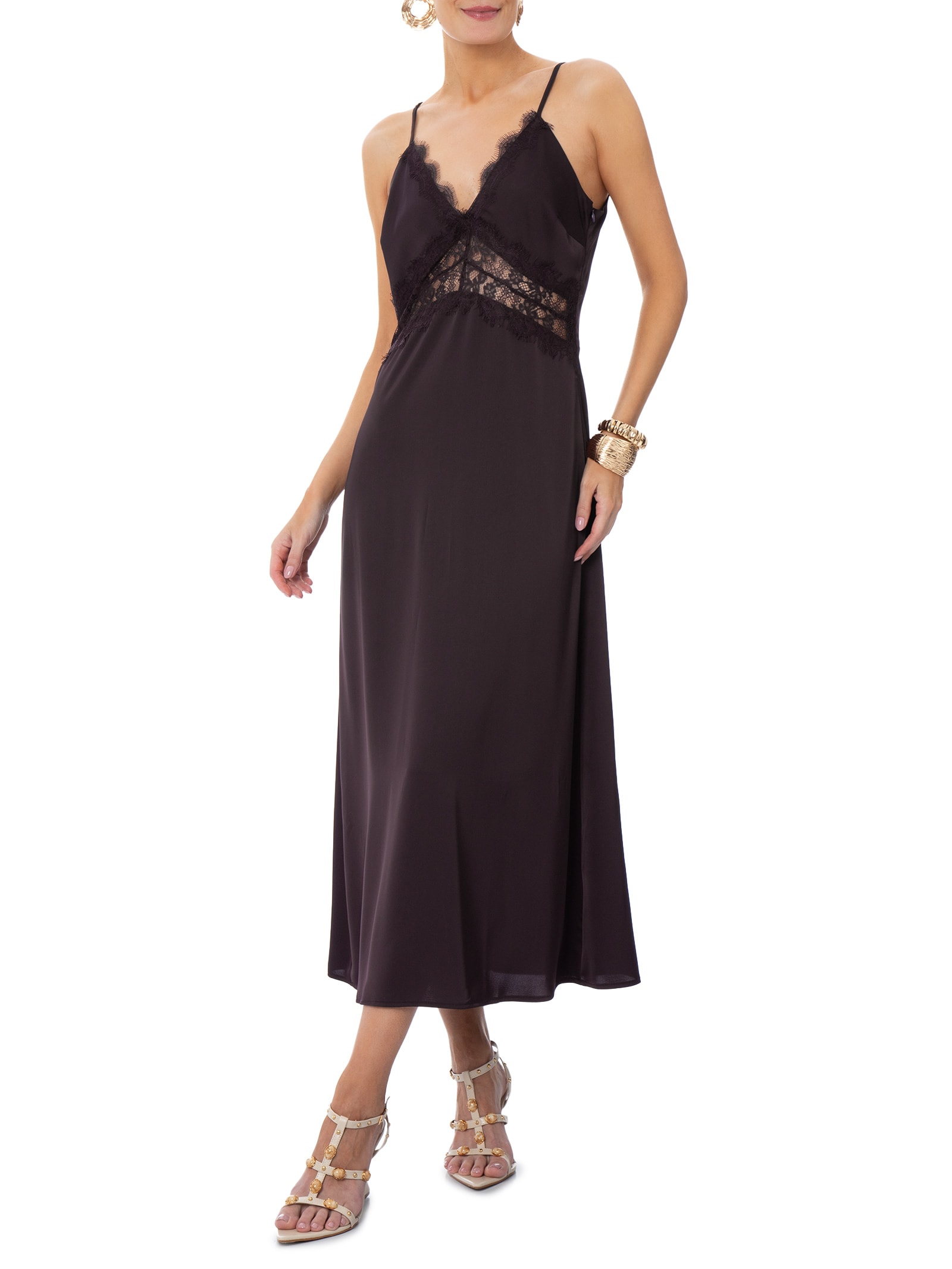 Vestido Midi Com Detalhes Em Renda Roxo Market 33