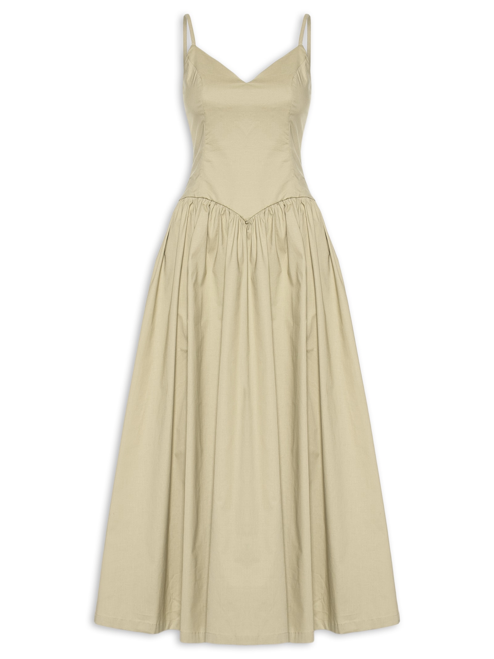 Vestido Midi Com Fenda Lateral Bege '2Essential