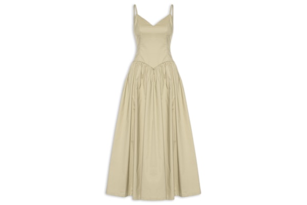 Vestido Midi Com Fenda Lateral - Bege