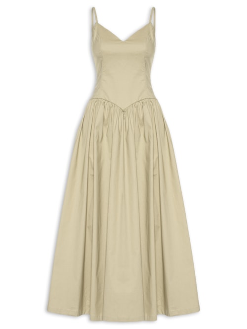 Vestido Midi Com Fenda Lateral - Bege