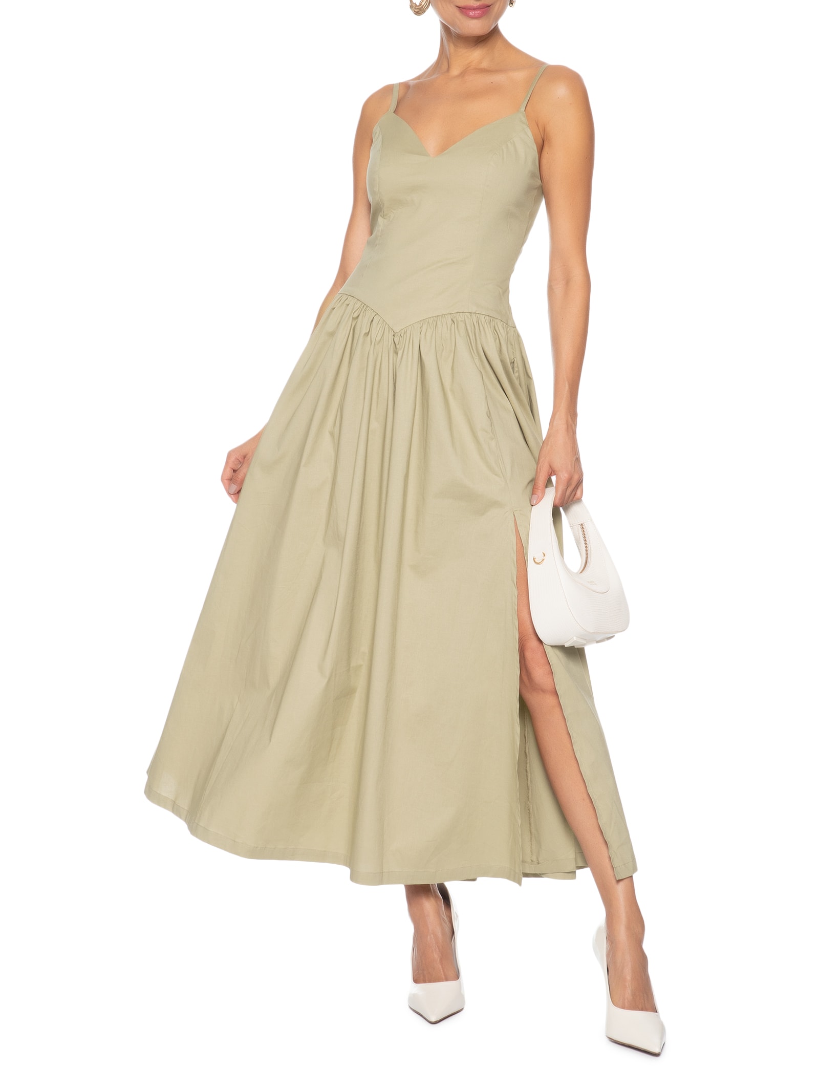 Vestido Midi Com Fenda Lateral Bege '2Essential
