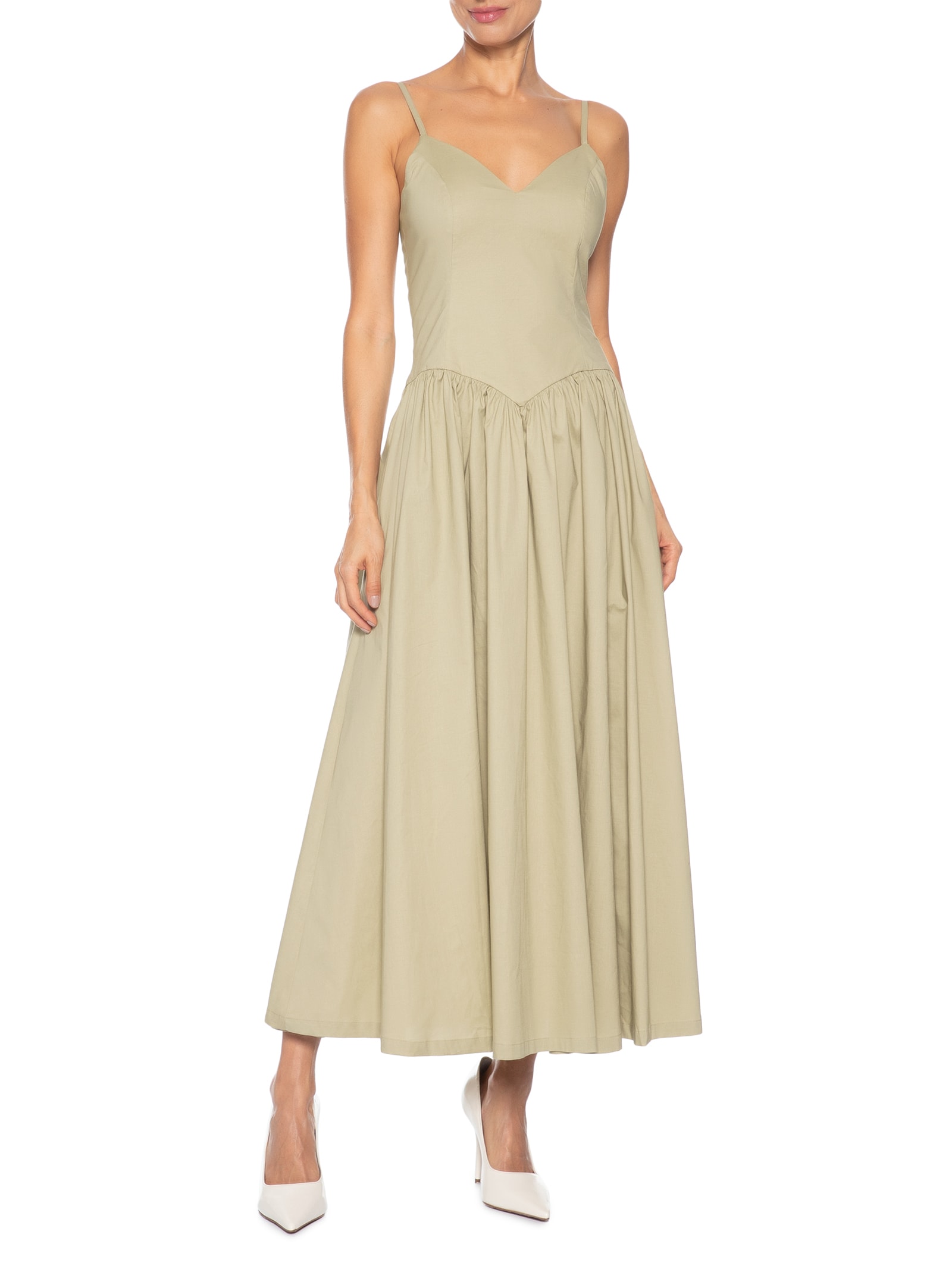 Vestido Midi Com Fenda Lateral Bege '2Essential