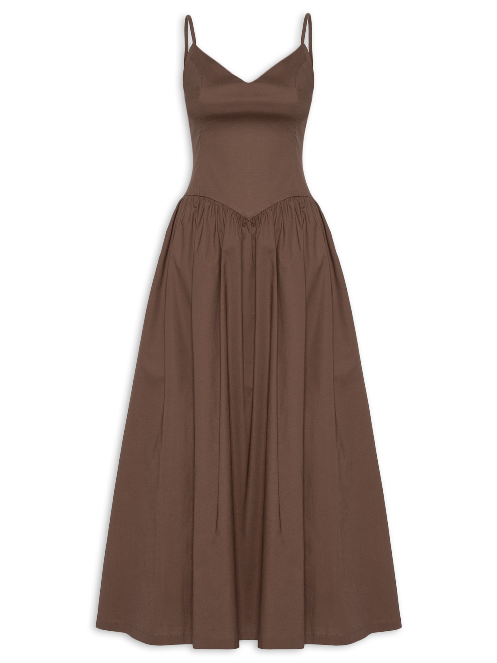 Vestido Midi Com Fenda Lateral Marrom '2Essential