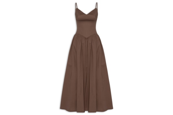 Vestido Midi Com Fenda Lateral - Marrom