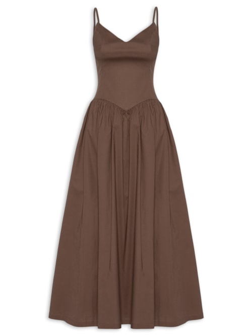 Vestido Midi Com Fenda Lateral - Marrom