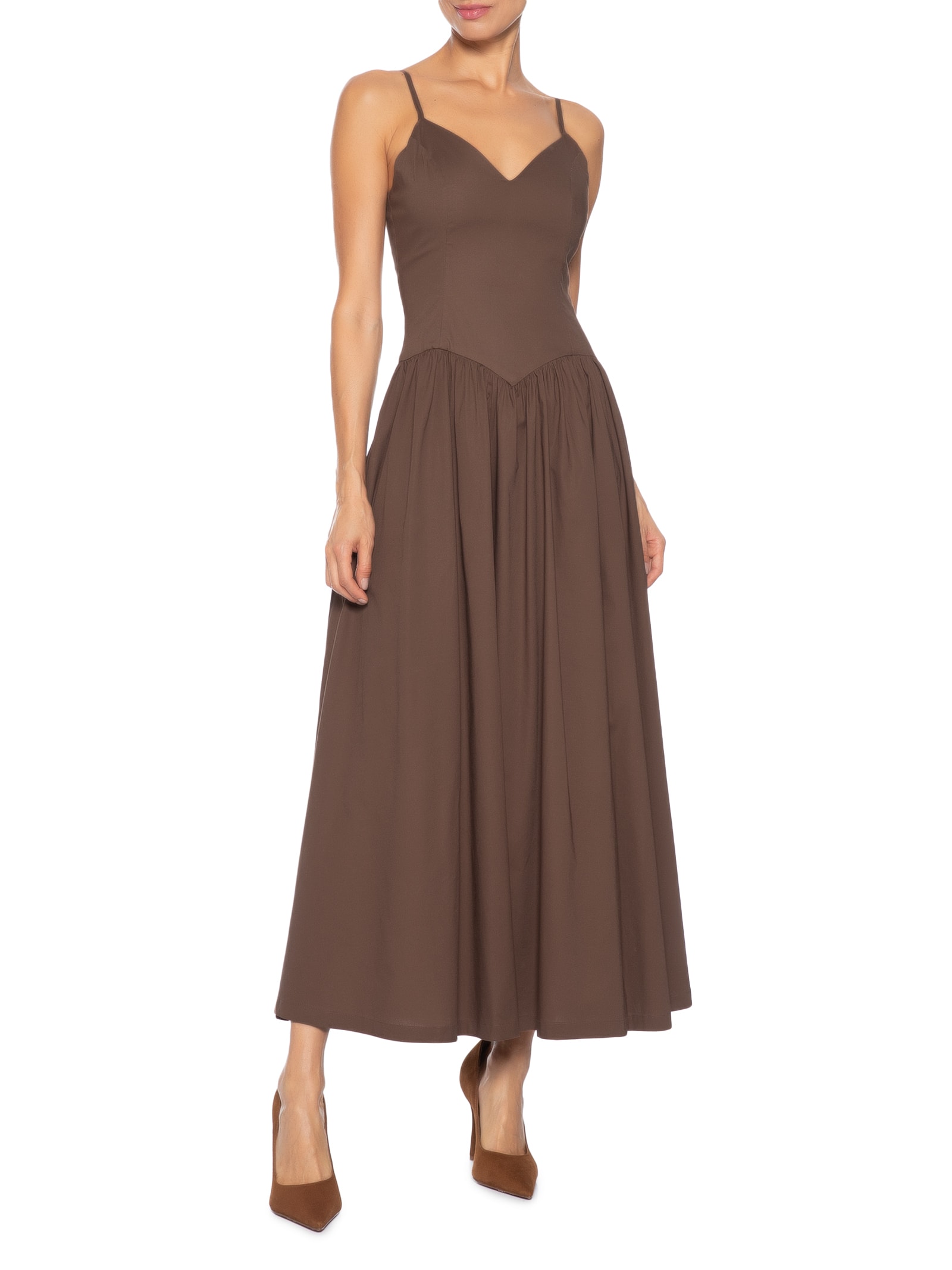 Vestido Midi Com Fenda Lateral Marrom '2Essential
