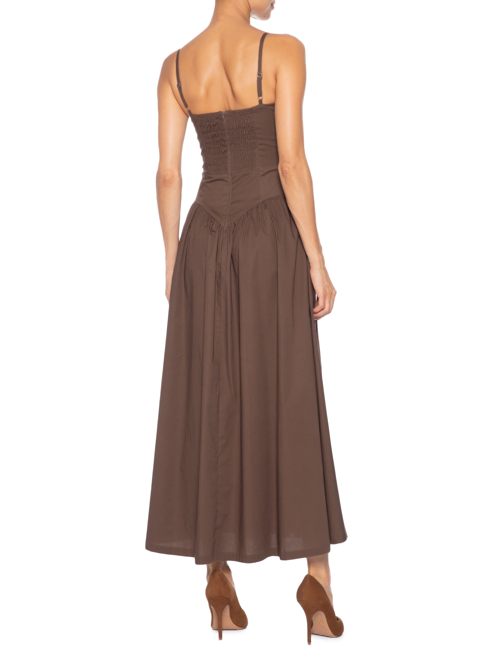 Vestido Midi Com Fenda Lateral Marrom '2Essential