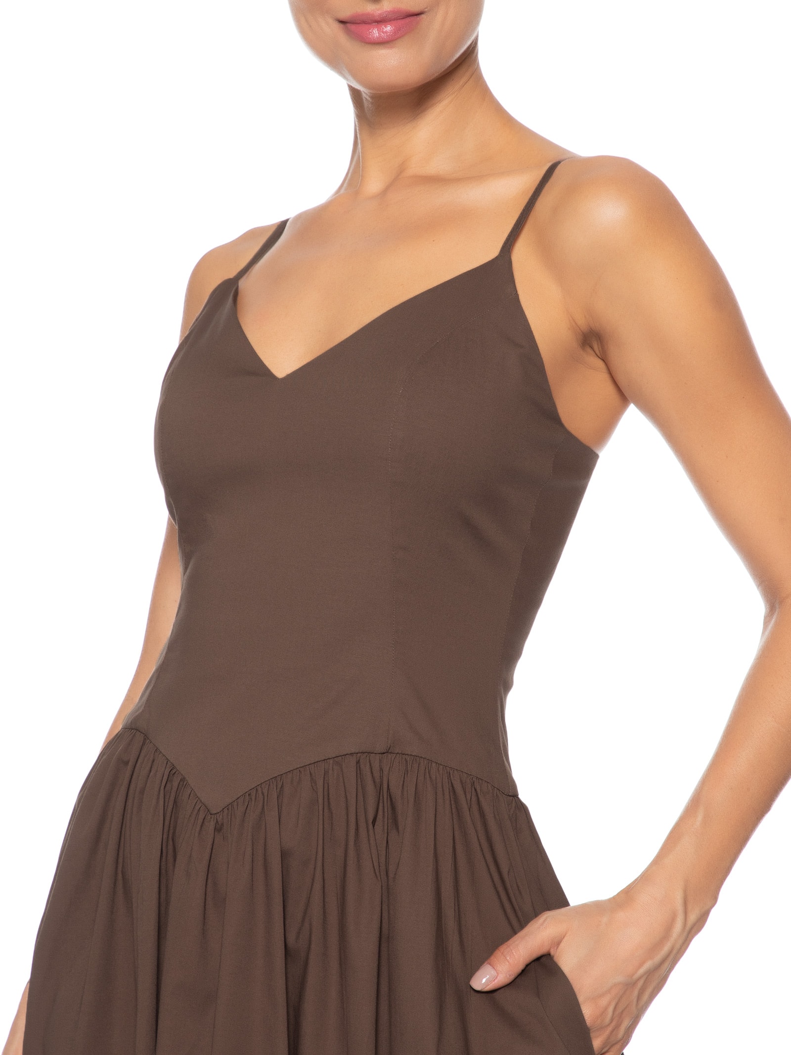 Vestido Midi Com Fenda Lateral Marrom '2Essential