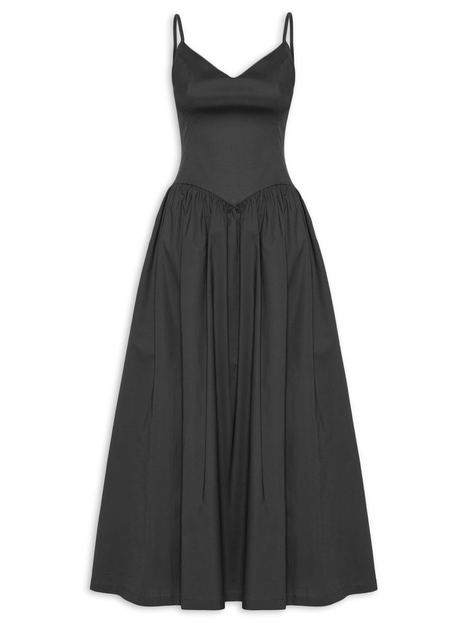 Vestido Midi Com Fenda Lateral Preto '2Essential