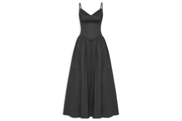 Vestido Midi Com Fenda Lateral - Preto
